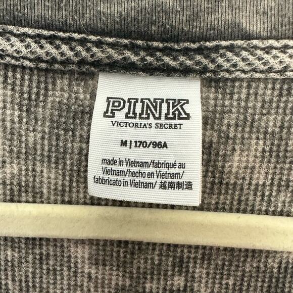 Victoria's Secret Pink Waffle Knit Top Tee Medium Taupe Gray Cropped Long Sleeve - Picture 2 of 8
